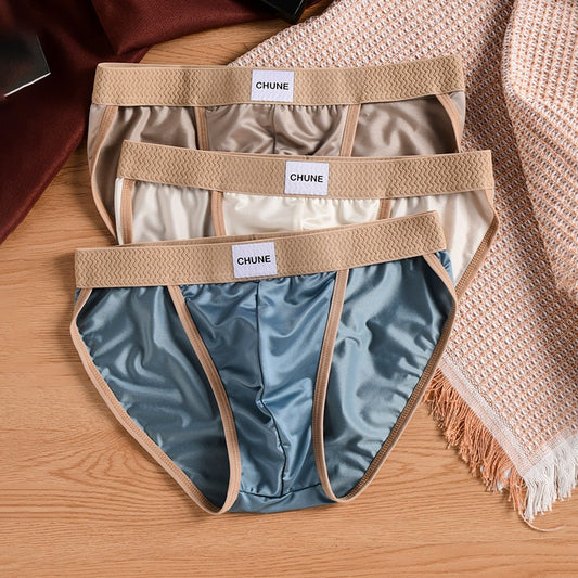 luu484-Men's satin ice silk thin briefs