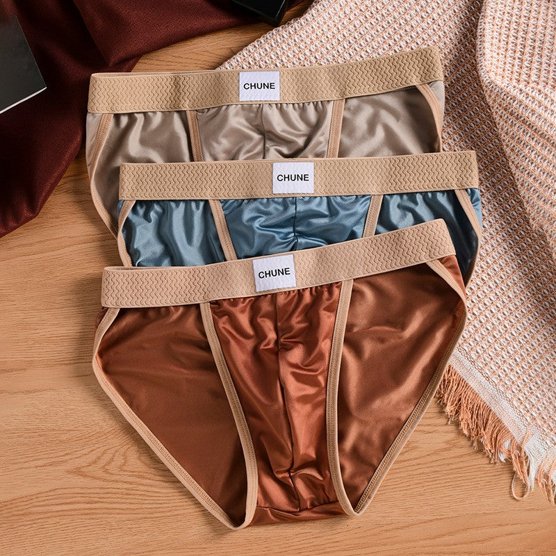 luu484-Men's satin ice silk thin briefs