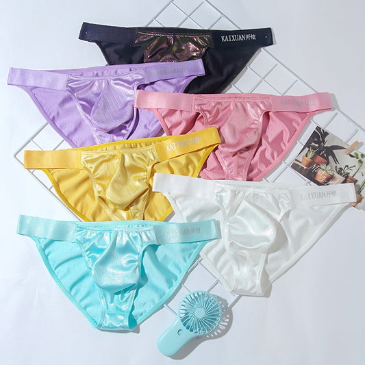 luu485-Men's satin ice silk thin briefs