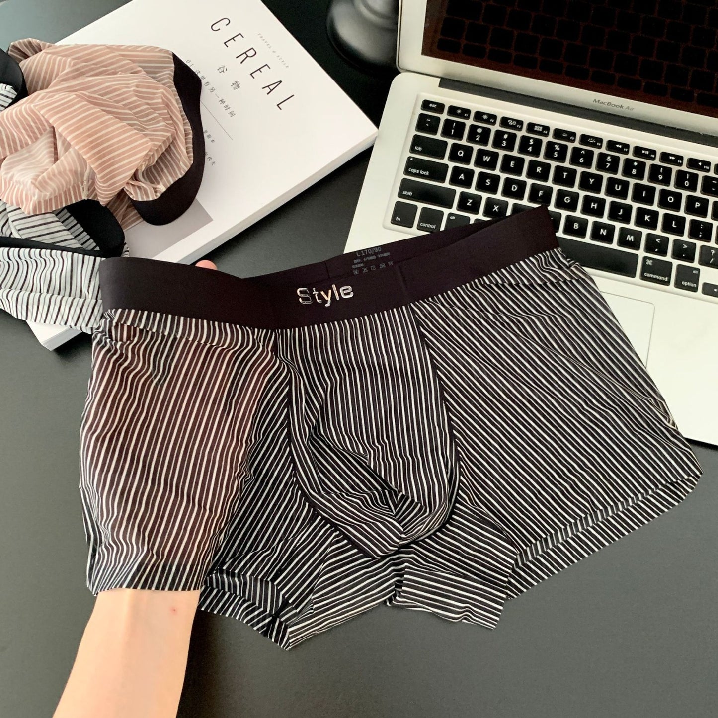 nuu490-(Buy 1 get 2 free)Men's striped 10A antibacterial ice silk underwear