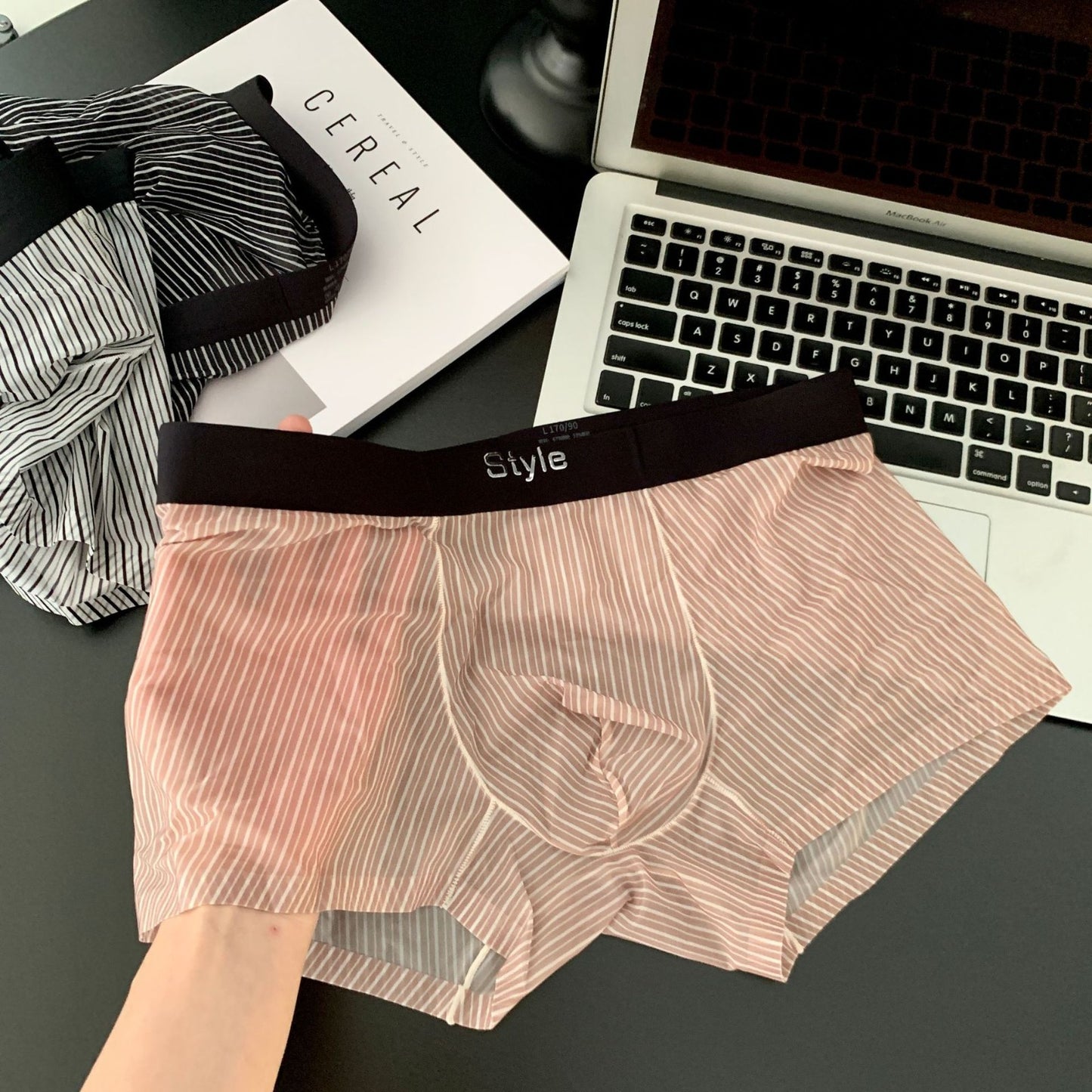 nuu490-(Buy 1 get 2 free)Men's striped 10A antibacterial ice silk underwear