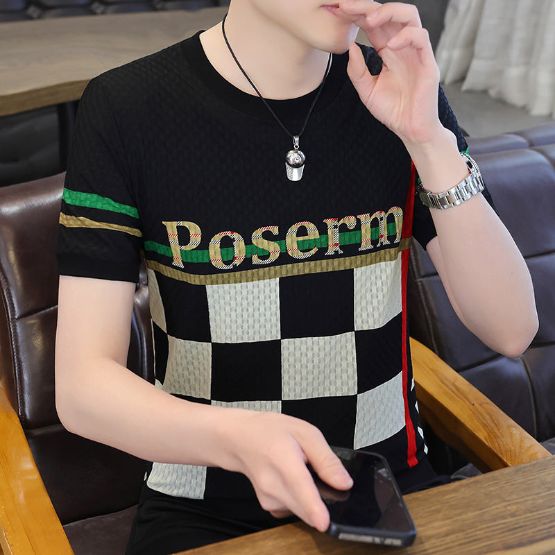 luu495-Men's new ice silk jacquard short-sleeved shirt