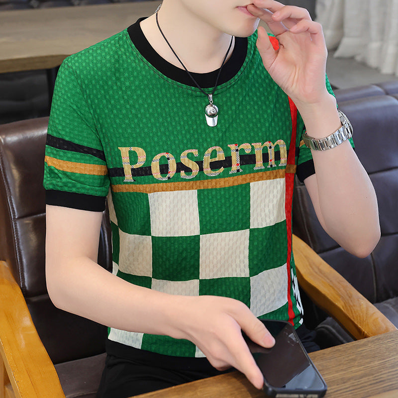 luu495-Men's new ice silk jacquard short-sleeved shirt