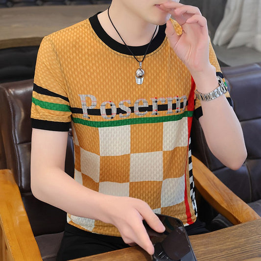 luu495-Men's new ice silk jacquard short-sleeved shirt