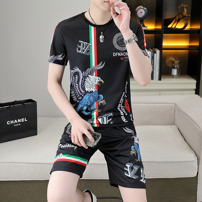 luu481-Summer men's ice silk trendy short-sleeved suit