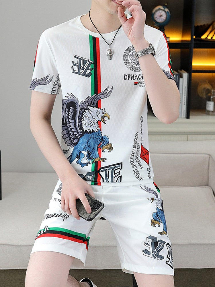 luu481-Summer men's ice silk trendy short-sleeved suit