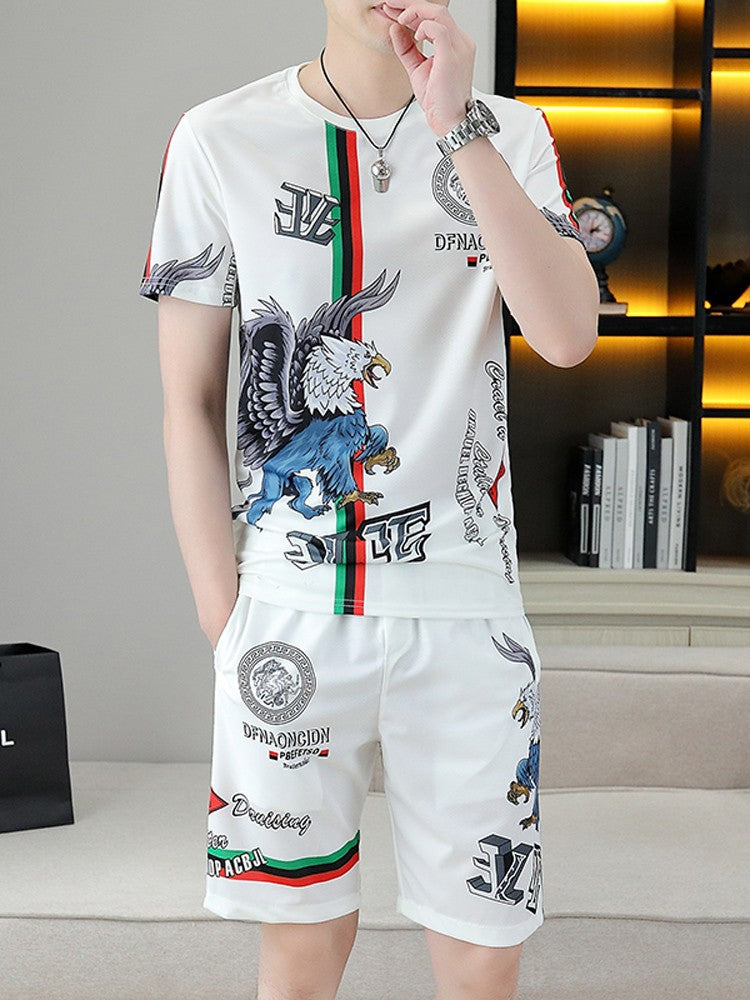 luu481-Summer men's ice silk trendy short-sleeved suit