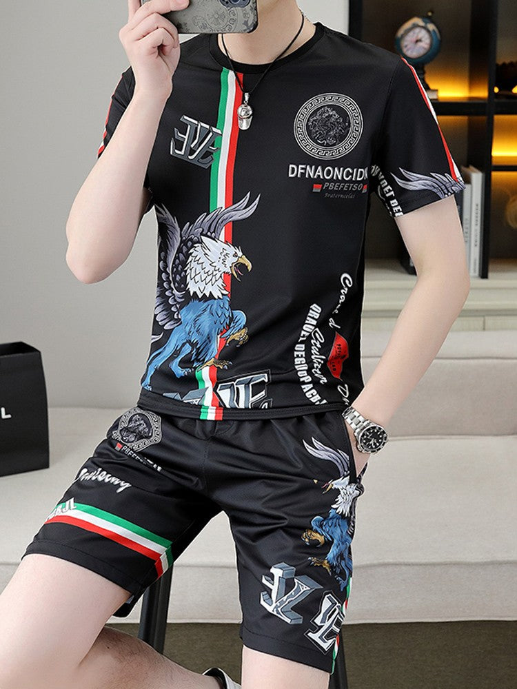 luu481-Summer men's ice silk trendy short-sleeved suit