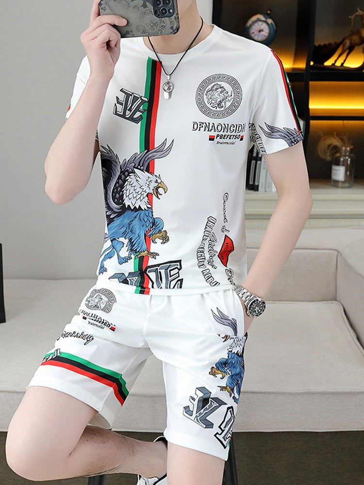 luu481-Summer men's ice silk trendy short-sleeved suit