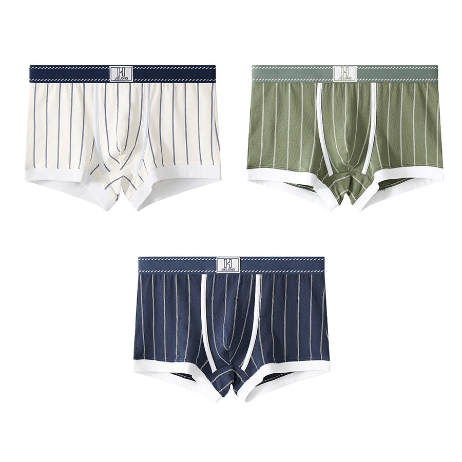 luu504-Men's Cotton Striped Breathable Boxer Briefs