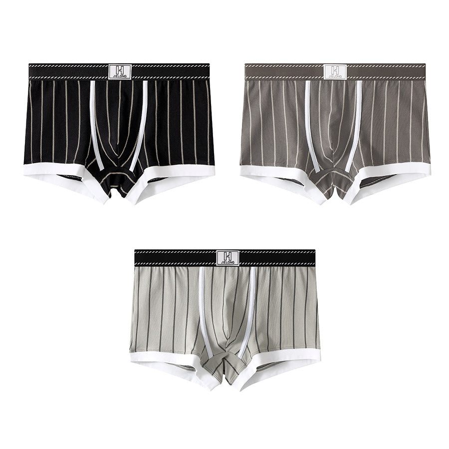 luu504-Men's Cotton Striped Breathable Boxer Briefs