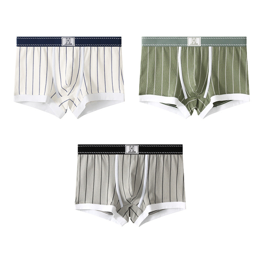 luu504-Men's Cotton Striped Breathable Boxer Briefs