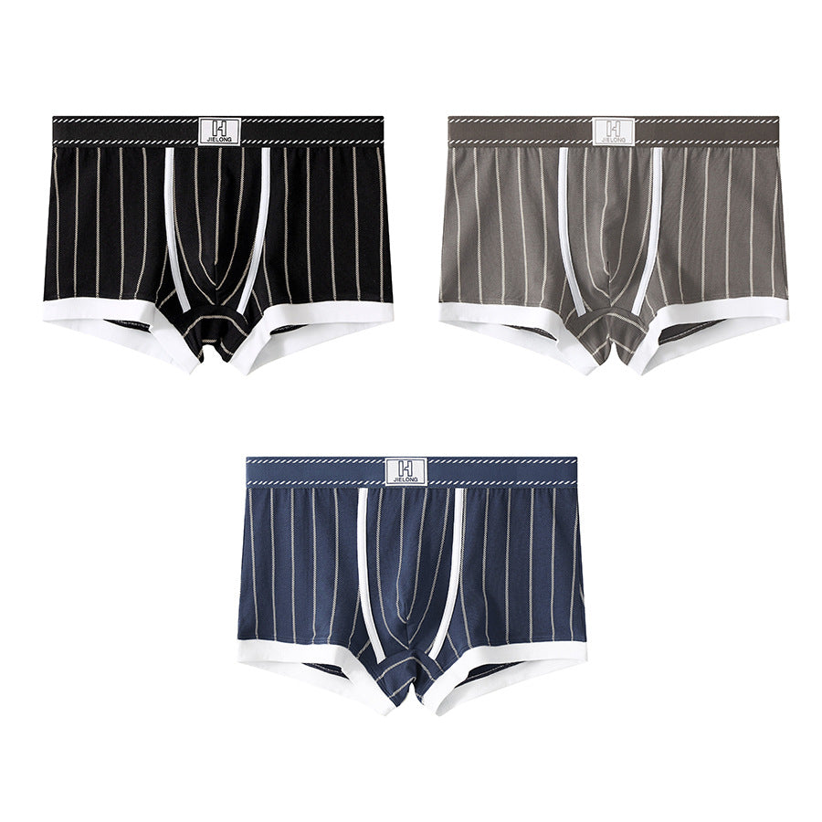 luu504-Men's Cotton Striped Breathable Boxer Briefs