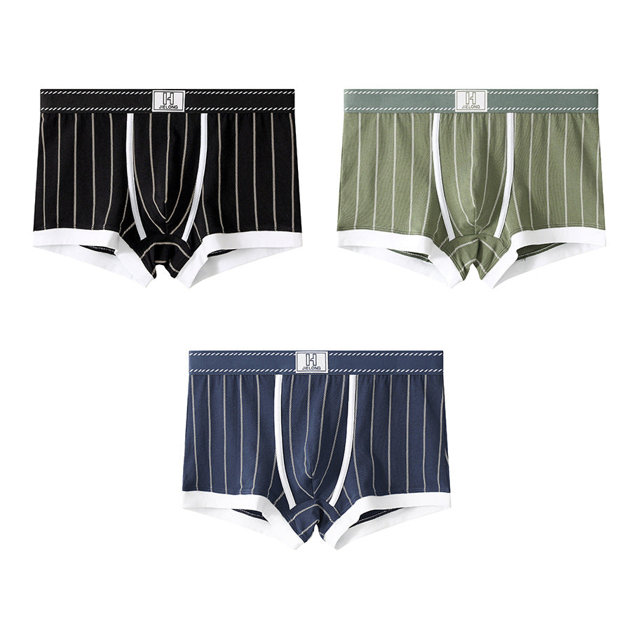 luu504-Men's Cotton Striped Breathable Boxer Briefs