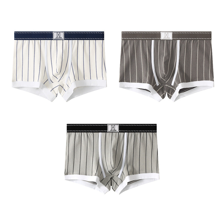 luu504-Men's Cotton Striped Breathable Boxer Briefs