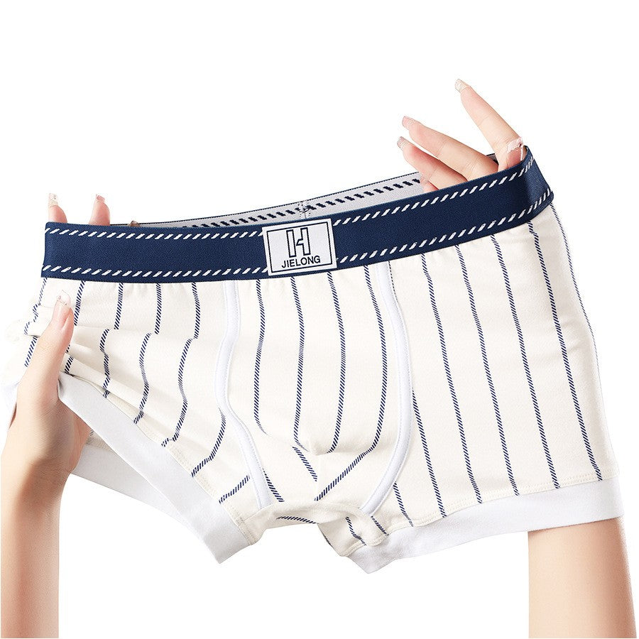 luu504-Men's Cotton Striped Breathable Boxer Briefs