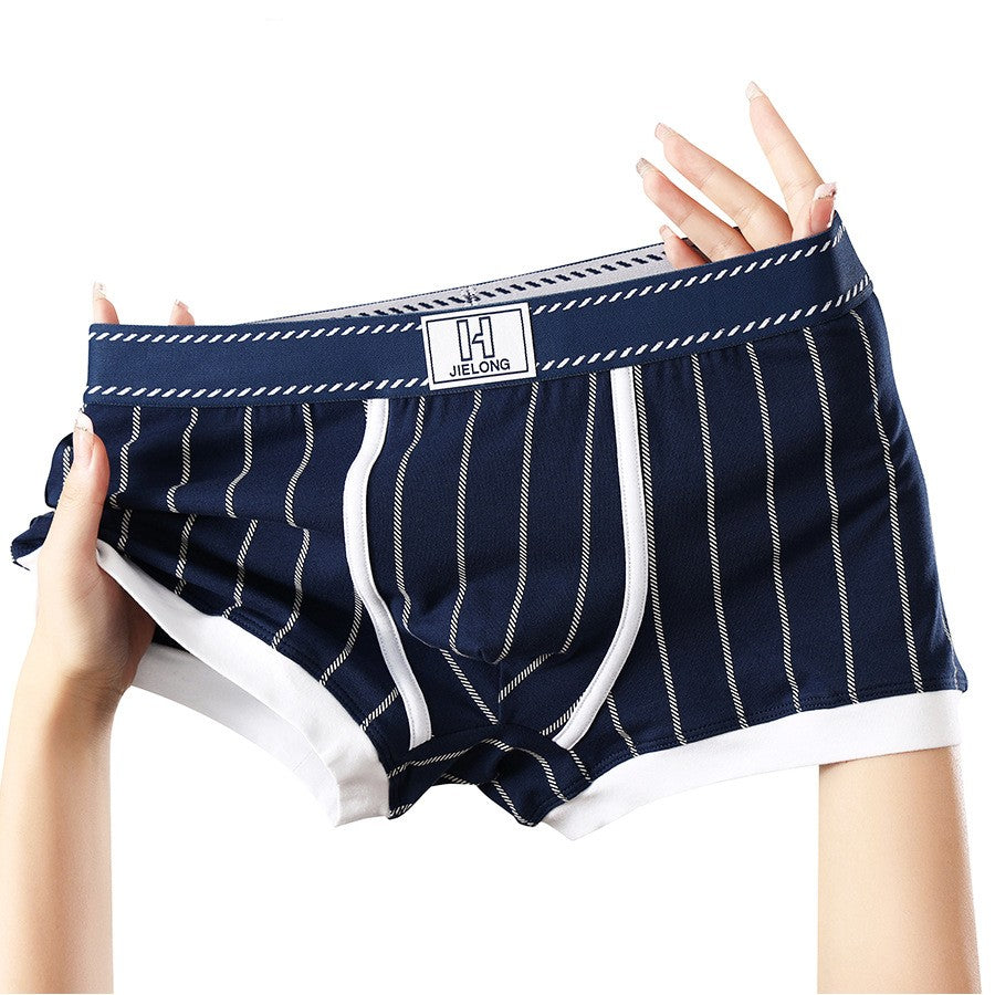 luu504-Men's Cotton Striped Breathable Boxer Briefs