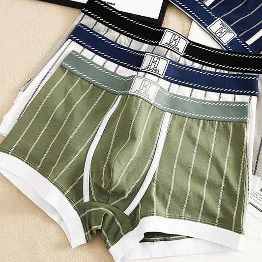 luu504-Men's Cotton Striped Breathable Boxer Briefs