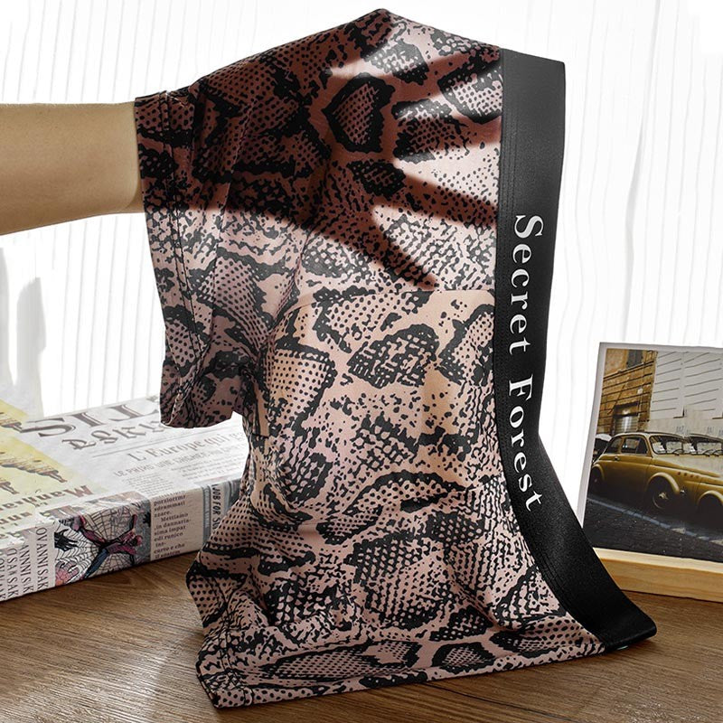 Men's Summer Ice Silk Cool Thin Leopard Print Boxer Briefs(cm558)