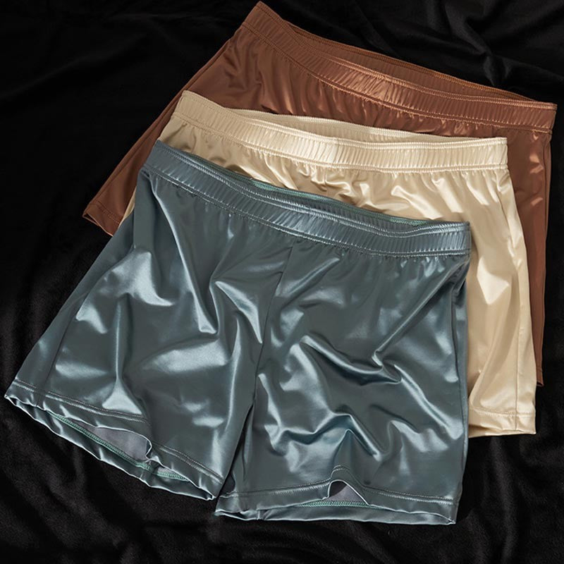 iq37-Men's Ice Silk Light Luxury Satin Boxer Briefs
