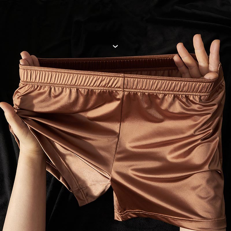 iq37-Men's Ice Silk Light Luxury Satin Boxer Briefs