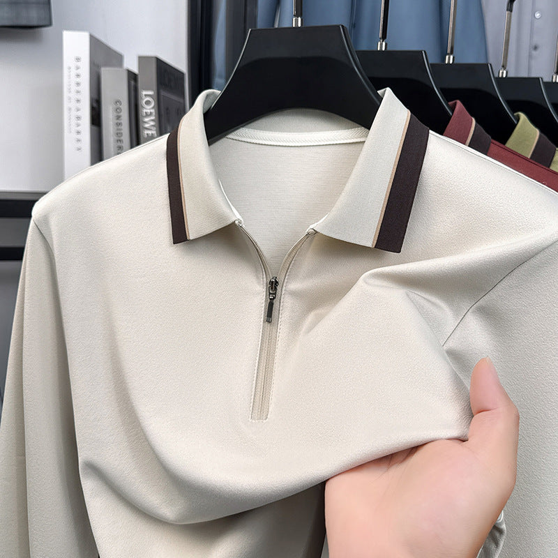 Men's new light luxury solid color stretch polo shirt