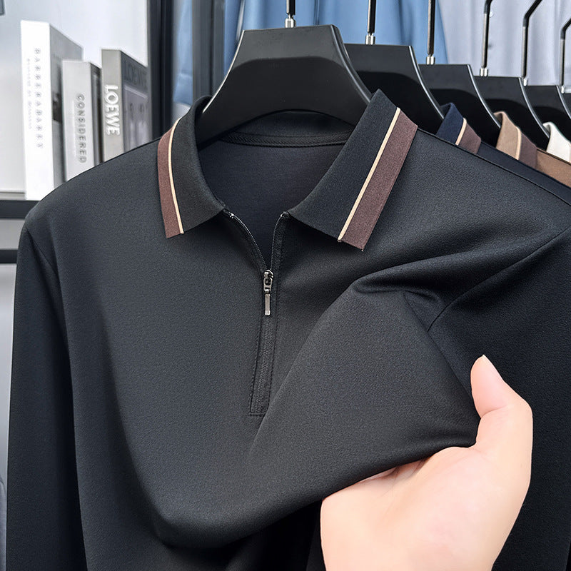 Men's new light luxury solid color stretch polo shirt