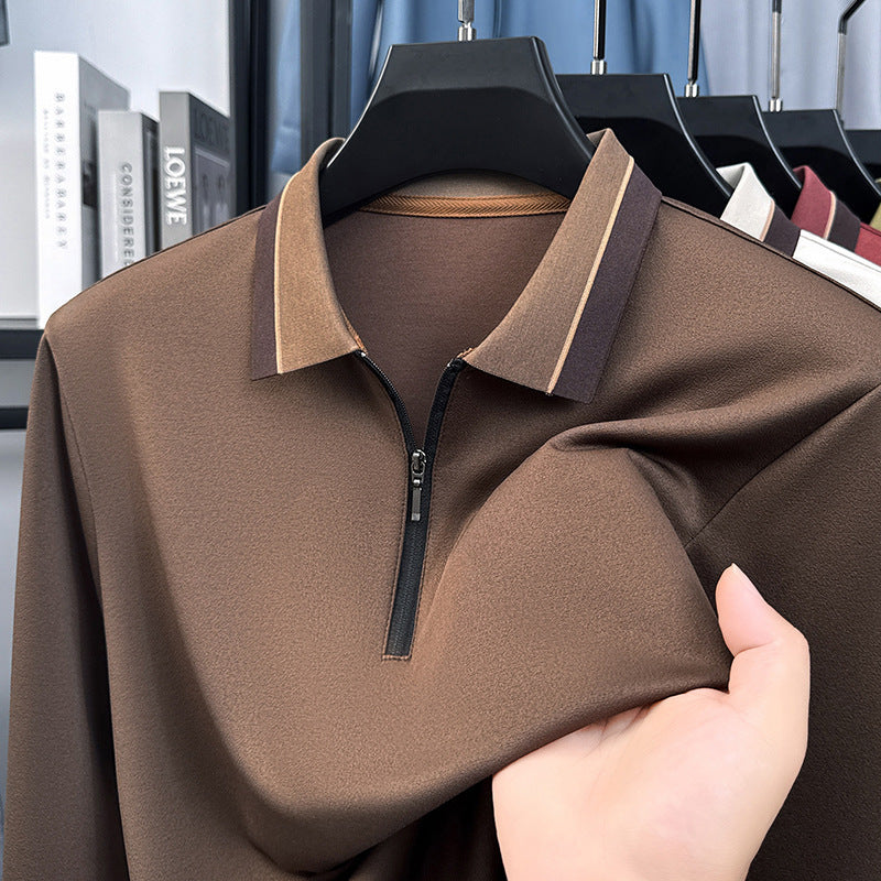 Men's new light luxury solid color stretch polo shirt