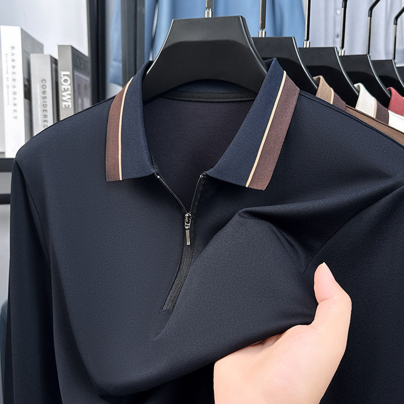 Men's new light luxury solid color stretch polo shirt