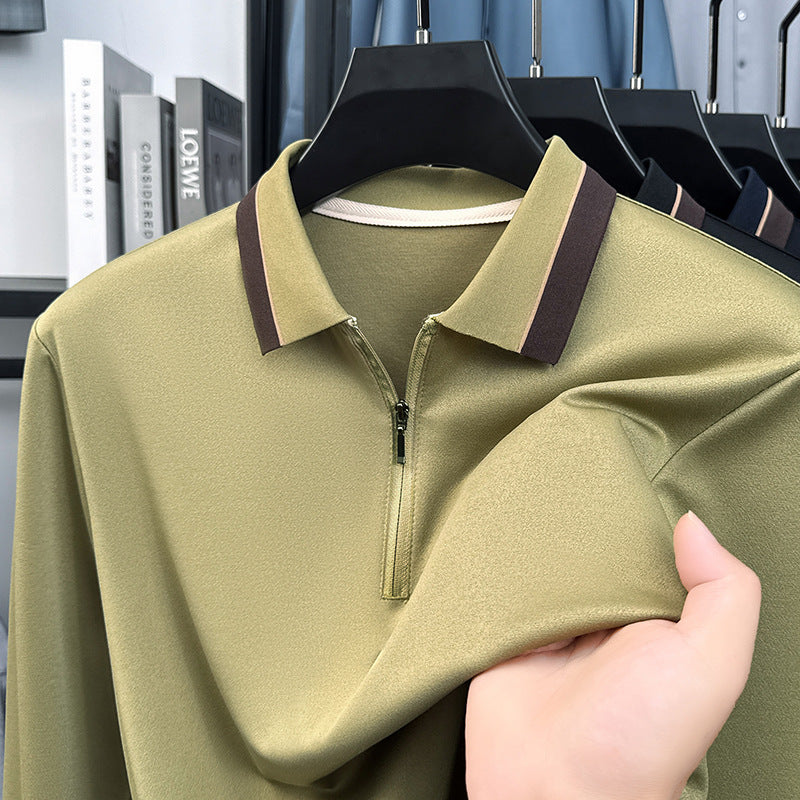 Men's new light luxury solid color stretch polo shirt
