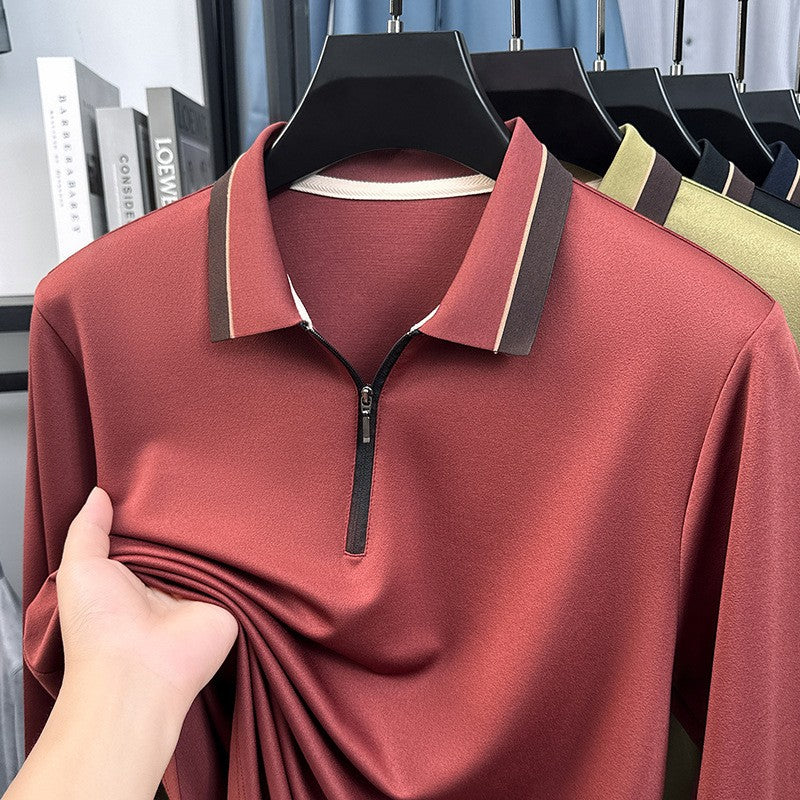 Men's new light luxury solid color stretch polo shirt