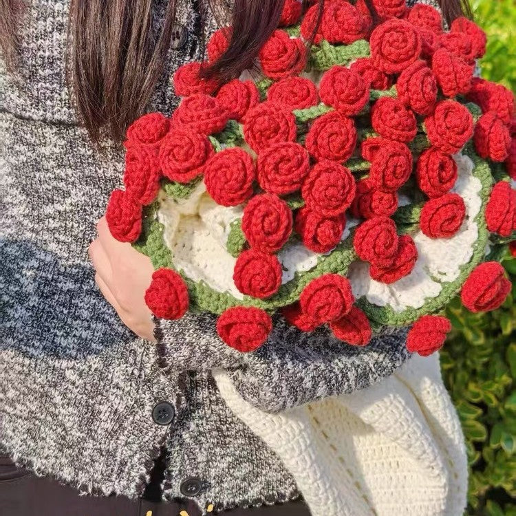 Hand-crocheted rose shawl