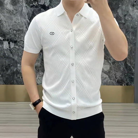 2025 summer light luxury fashion lapel short-sleeved T-shirt