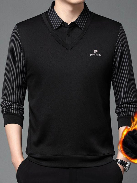 zd197-2024 Men's fleece warm fake two-piece knitted sweater