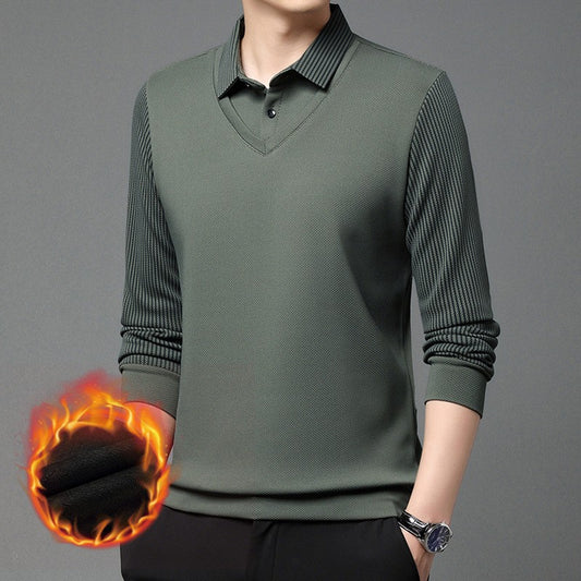 zd196-2025 men's winter velvet thickened fake two-piece long sleeves for men