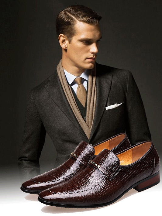 qh88-Imitation crocodile pattern men's leather shoes