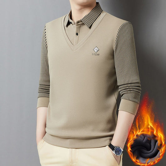 BOK14-Casual velvet thickened lapel fake two-piece men's clothing