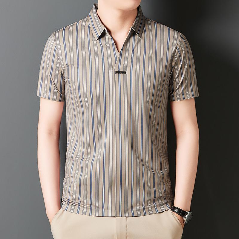 de583-Men's Casual Striped Business T-Shirt