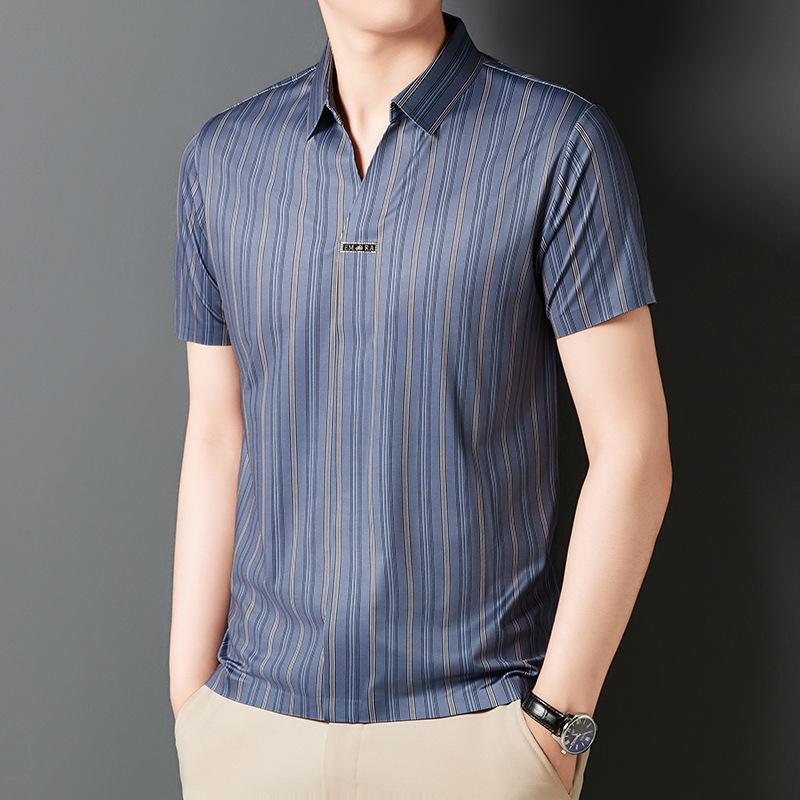 de583-Men's Casual Striped Business T-Shirt