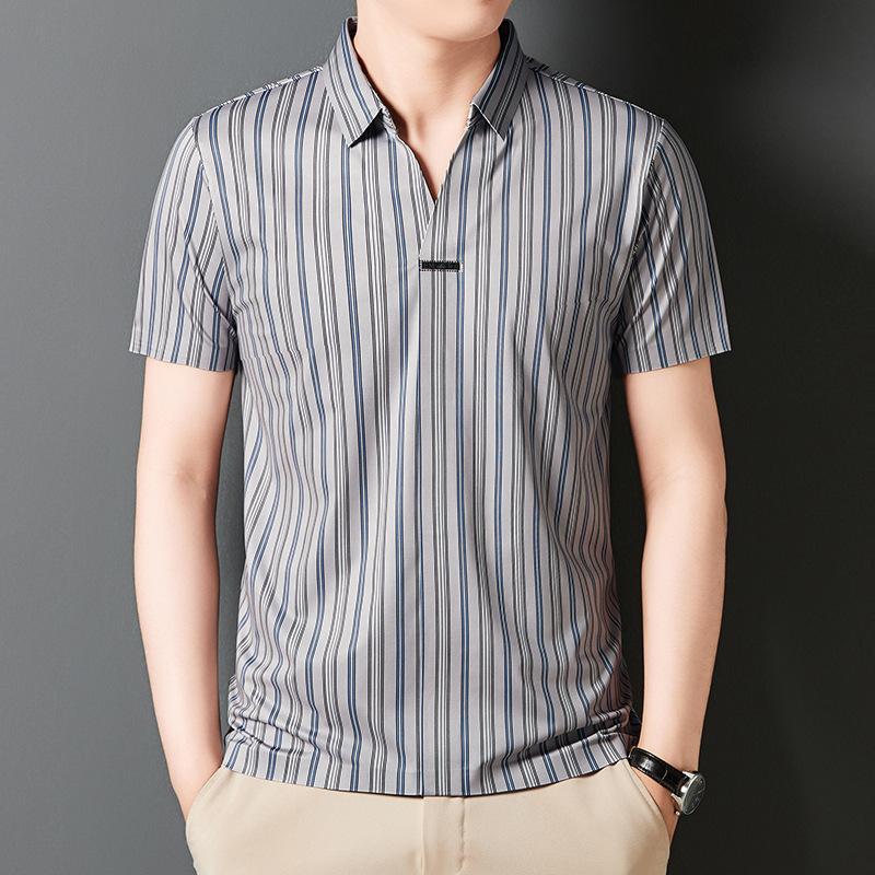 de583-Men's Casual Striped Business T-Shirt