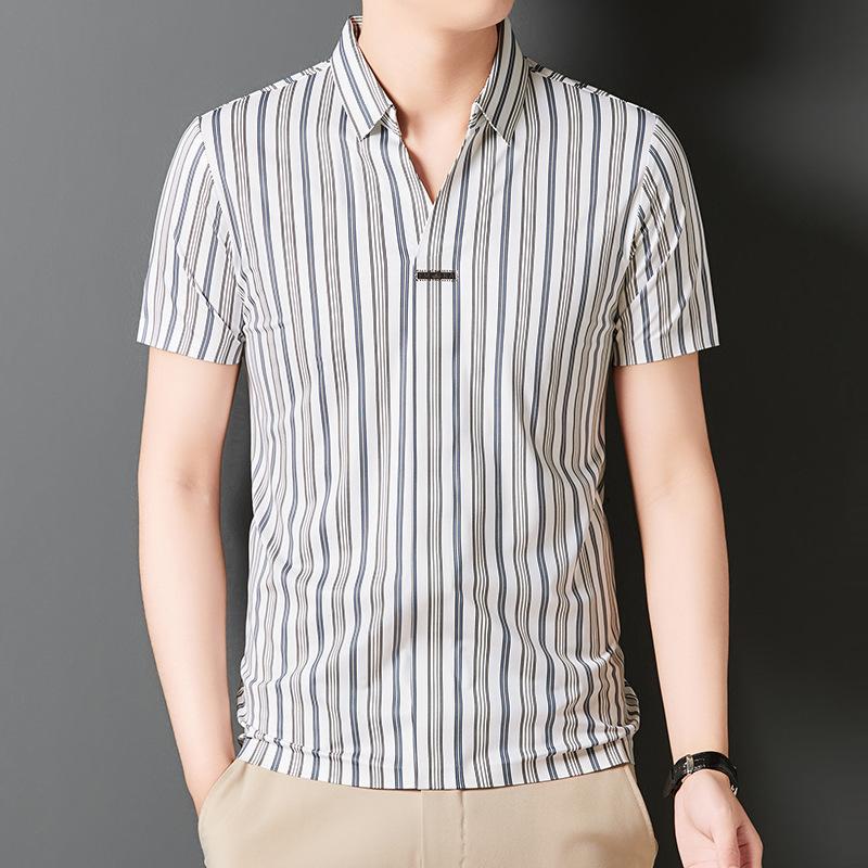 de583-Men's Casual Striped Business T-Shirt