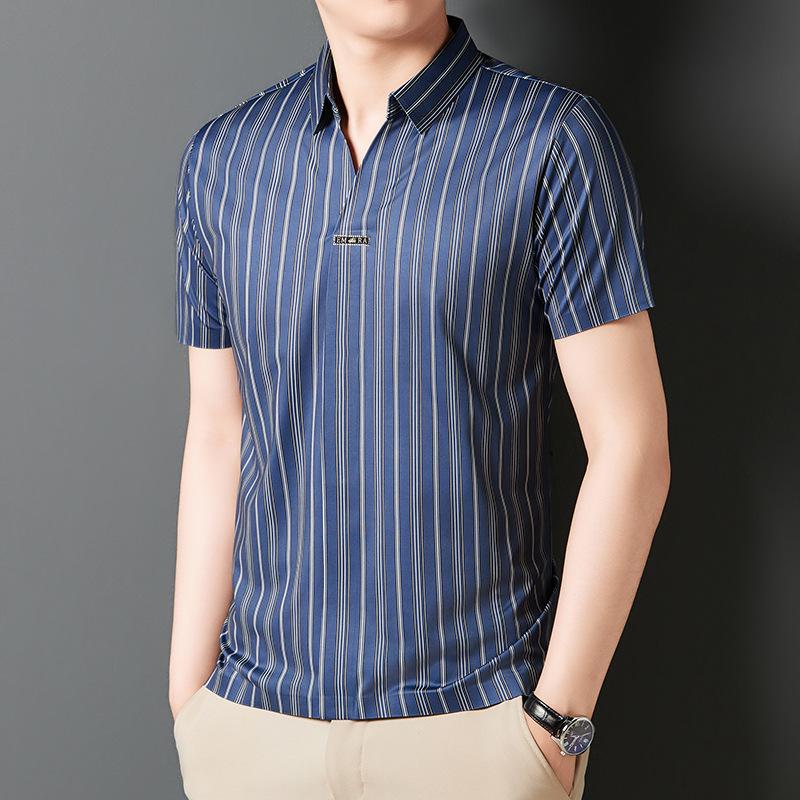 de583-Men's Casual Striped Business T-Shirt