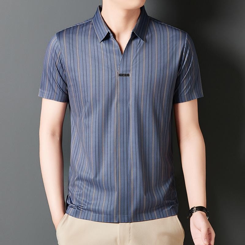 de583-Men's Casual Striped Business T-Shirt