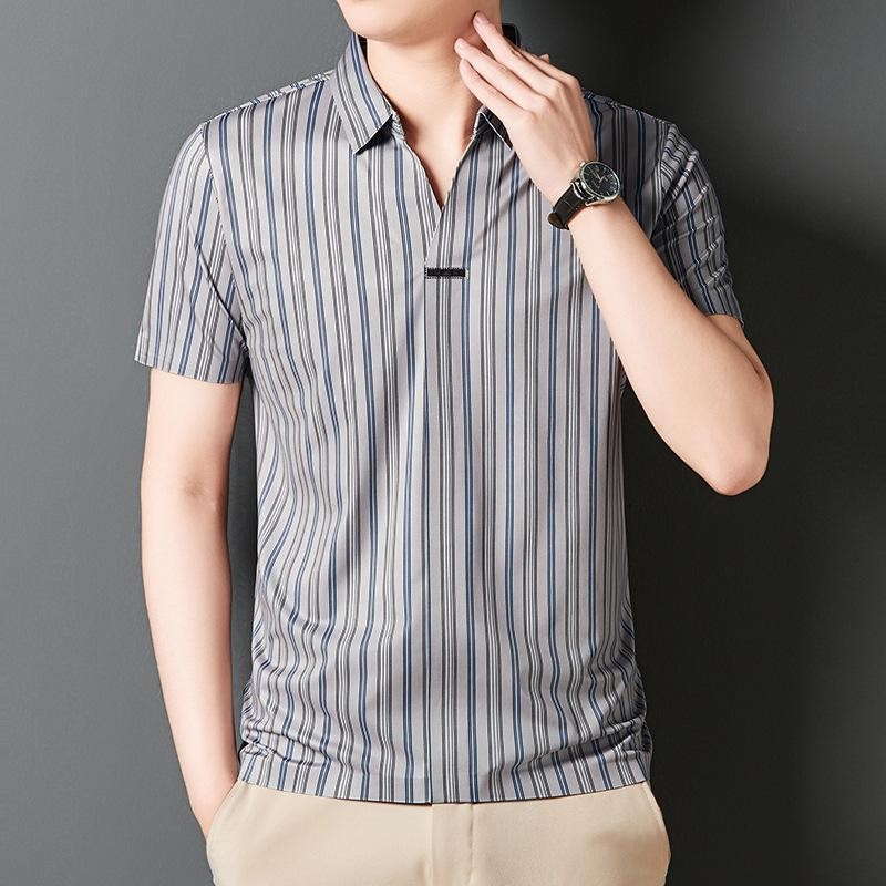 de583-Men's Casual Striped Business T-Shirt