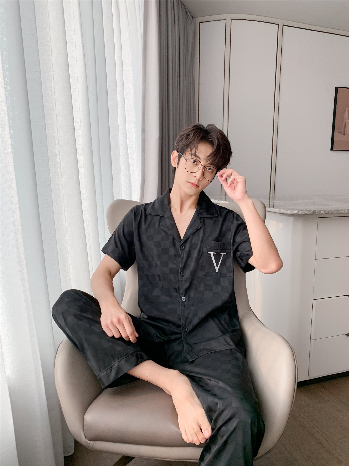 luu183-Men’s Ice Silk Fashionable and Comfortable Home Clothes