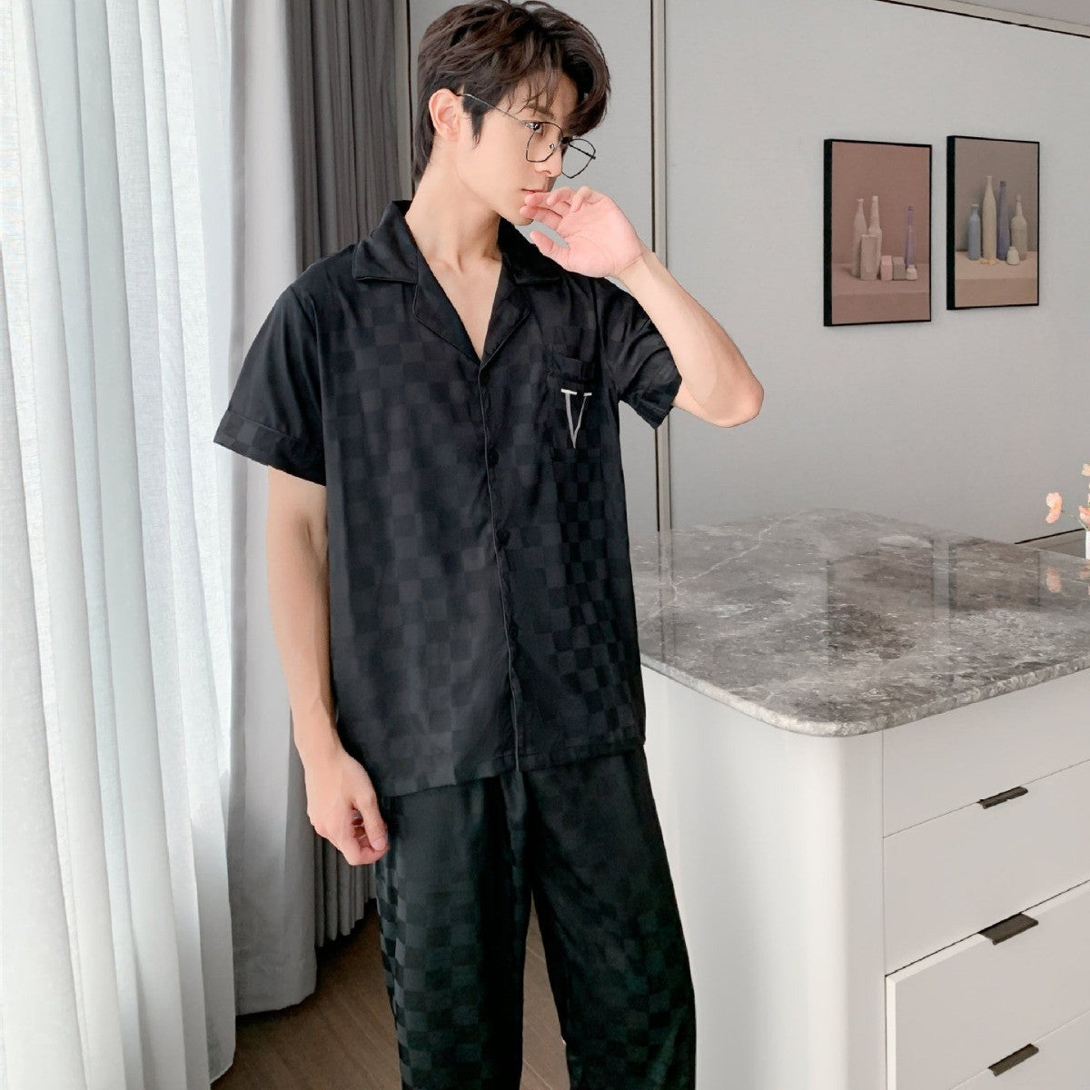 luu183-Men’s Ice Silk Fashionable and Comfortable Home Clothes