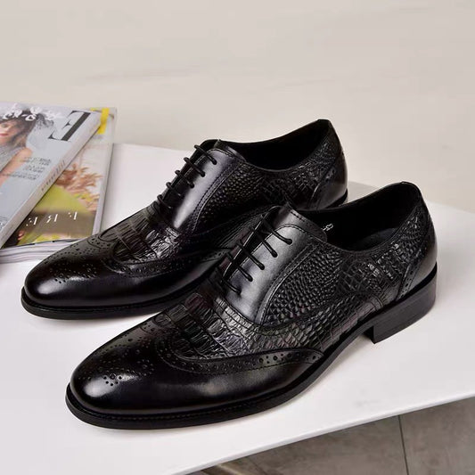 qh94-Vintage crocodile pattern men's leather shoes
