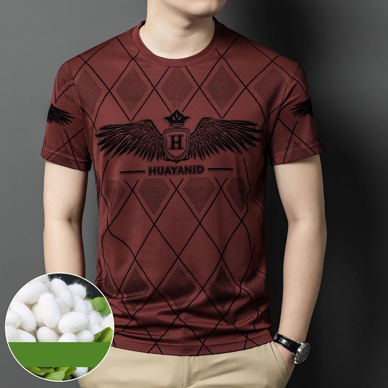 luu379-Men's Mulberry Silk Ice Silk Cool Short Sleeve T-Shirt