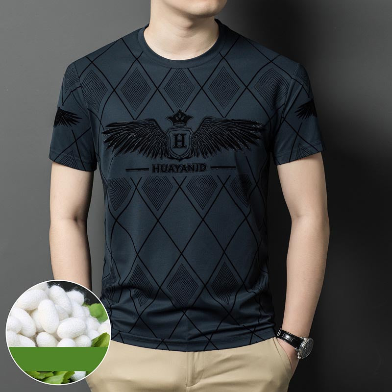 luu379-Men's Mulberry Silk Ice Silk Cool Short Sleeve T-Shirt
