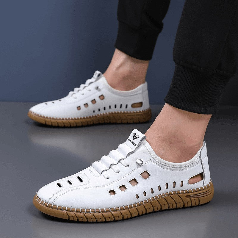 2025 Summer hollow breathable leather sandals